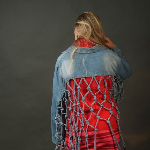 Unique Upcycled Denim Jacket, Street Style, Harajuku, Casual, Oversized, Size S - Picture 5 of 11